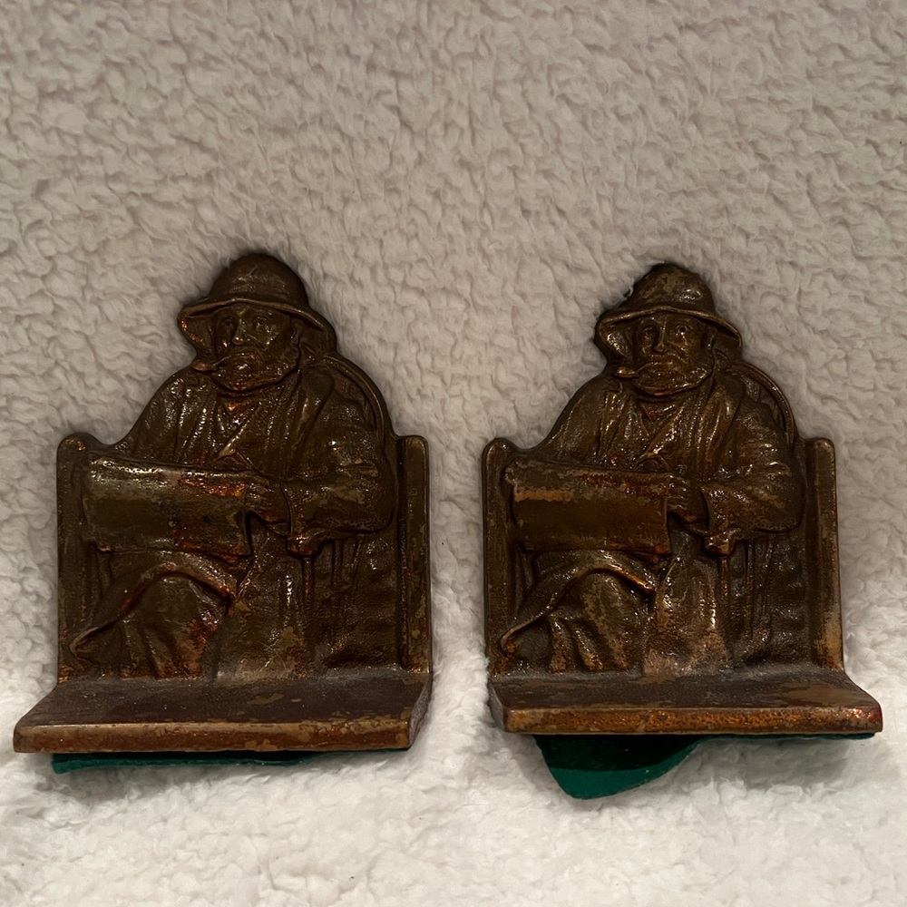 VTG Cape Cod Fisherman Bookends Brass Nautical Maritime Decor Pair 1928